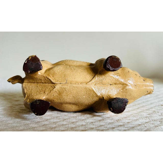 Beige Antique Hand Painted Cast Iron Pig Figurine For Sale - Image 8 of 11