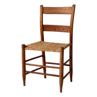 Antique Ladder Back Chair With Woven Splint Seat For Sale