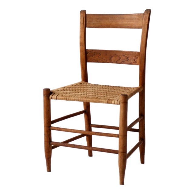 Antique Ladder Back Chair With Woven Splint Seat For Sale
