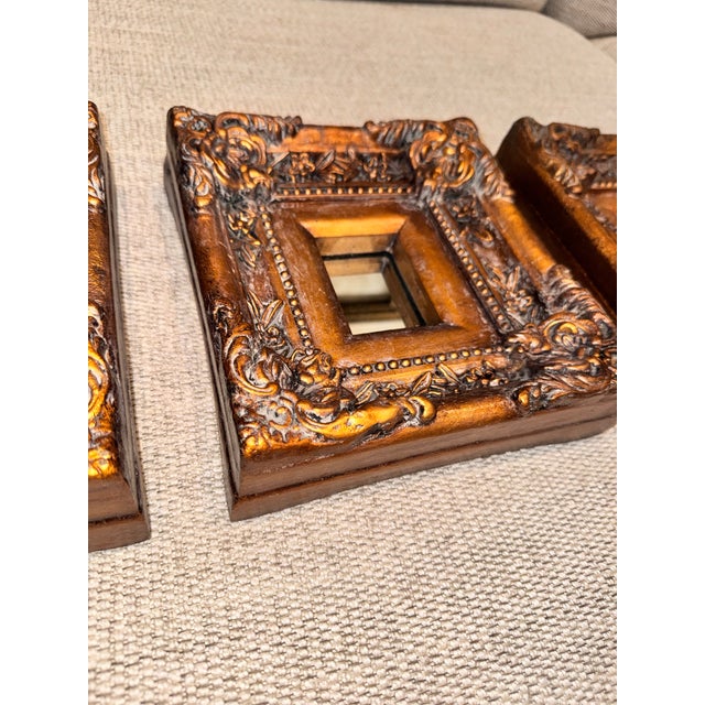 Late 20th Century Vintage Hollywood Regency Gold Gilt Baroque Inset Wall Mirrors - Set of 3 For Sale - Image 5 of 9