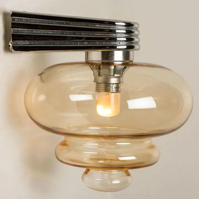 1970s Amber Glass and Chrome Wall Light, 1970s For Sale - Image 5 of 12