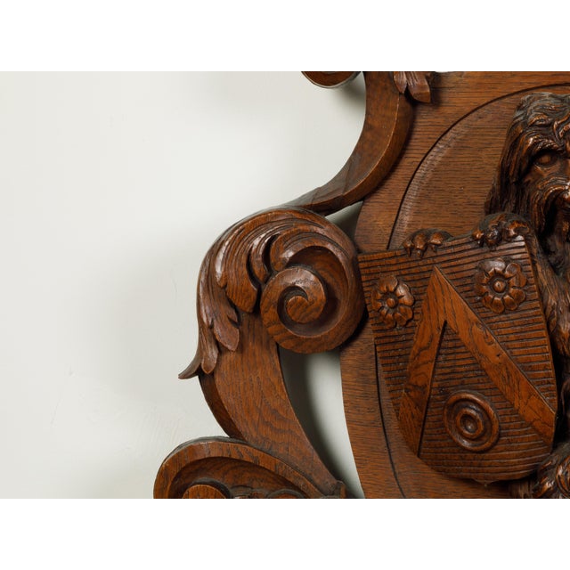 Wood English 1880s Carved Wooden Wall Cartouche Depicting a Dog with Coat of Arms For Sale - Image 7 of 8