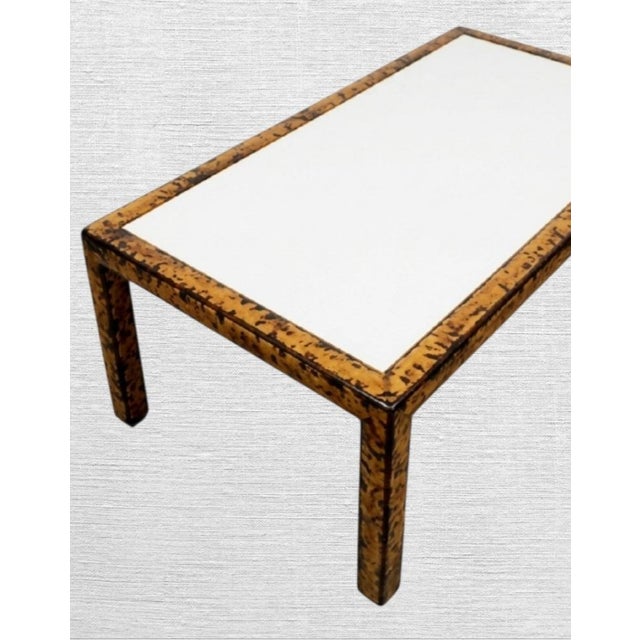 Theodore Alexander 1990s Theodore Alexander Style Bamboo Faux Tortoiseshell Faux Goat Skin Large Regency Style Coffee Table For Sale - Image 4 of 12