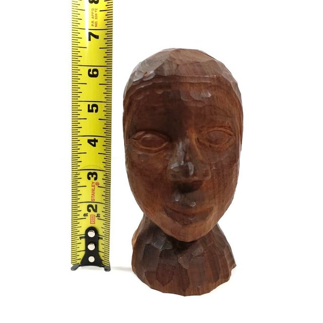 Vintage Hand-Carved African Folk Art Wooden Bust – Solid Hardwood, 6.5″ Tall, 1.7 Lb For Sale - Image 4 of 7