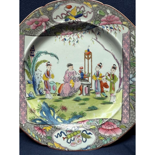 Chinoiserie Antique 19th Century English Mason’s Ironstone Hand-Colored Polychrome Chinoiserie Scroll Dinner Plate For Sale - Image 3 of 6