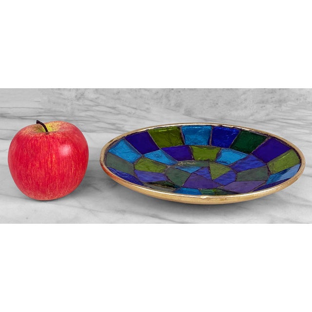 Mid-Century Modern Mid-Century Jon Matin Mosaic Blue & Green Foil Glass Catchall Bowl For Sale - Image 3 of 11