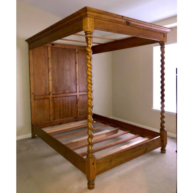 Queen Four Poster Bed Hand Carved Maple & Barley Twist Wood, Excellent