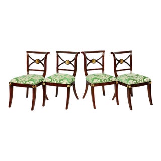 Regency Klismos Chairs, 19th C. Refined Highly Carved Gilt Details - Set of 4 For Sale
