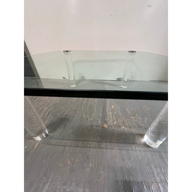 Vintage Pace Collection Glass Coffee Table Lucite Legs Chrome Caps For Sale - Image 10 of 12