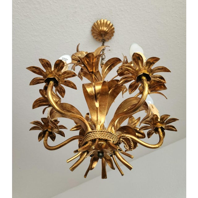 Gilded Chandelier with Gold Leaf, Italy, 1960s For Sale - Image 12 of 18