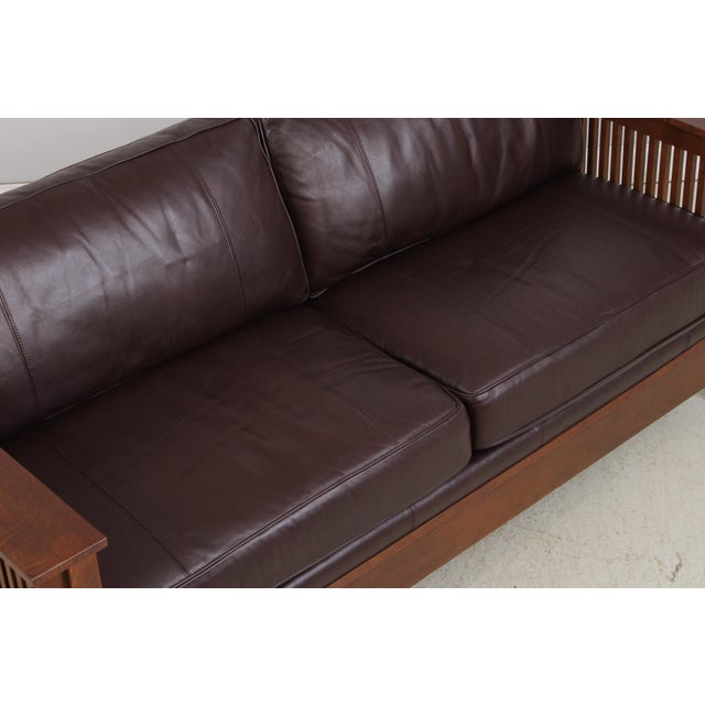 Wood Stickley Mission Oak Burgundy Leather Sofa For Sale - Image 7 of 18