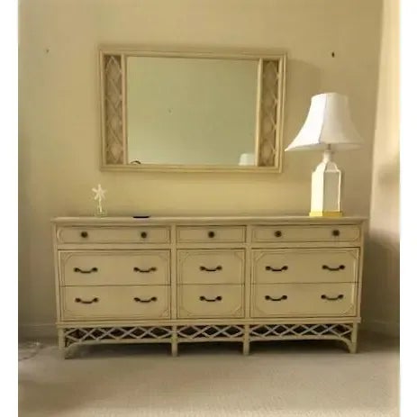 Vintage Ficks Reed Faux Bamboo Mirror, mint condition, from a Palm Beach Estate bedroom set. Weighs 37lbs.