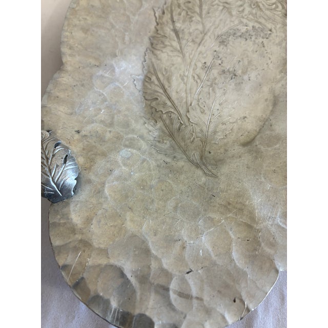 Mid 20th Century Vintage Continental Silver Co. Hand Wrought Aluminum Tray, Chrysanthemum Motif For Sale - Image 5 of 11