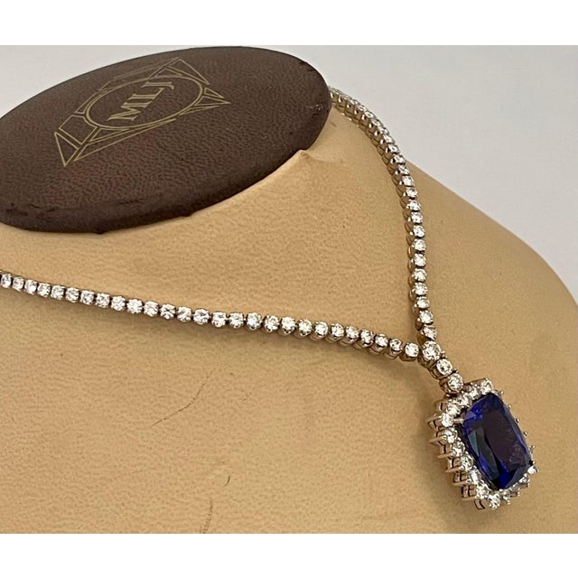 Blue 21 Carat Cushion-Cut AAA Tanzanite & 9.5 Ct Diamonds, Pendant Necklace Estate For Sale - Image 8 of 18