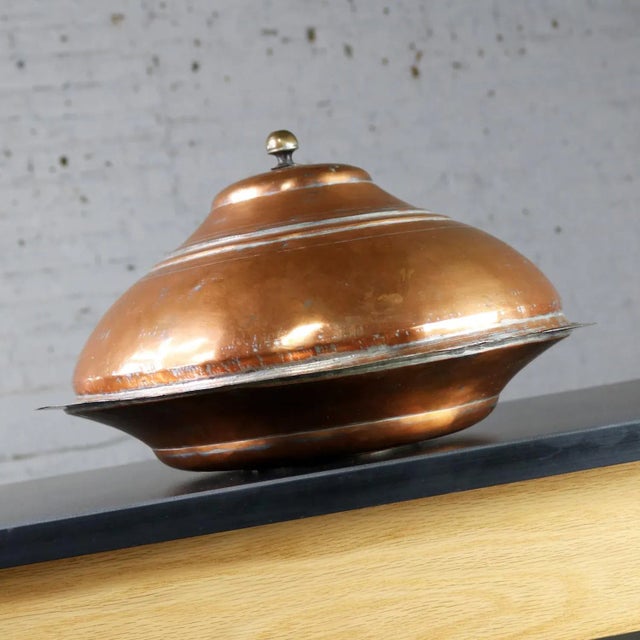 Antique Turkish Ottoman Large Lidded Copper Bowl Hand Forged For Sale - Image 4 of 13