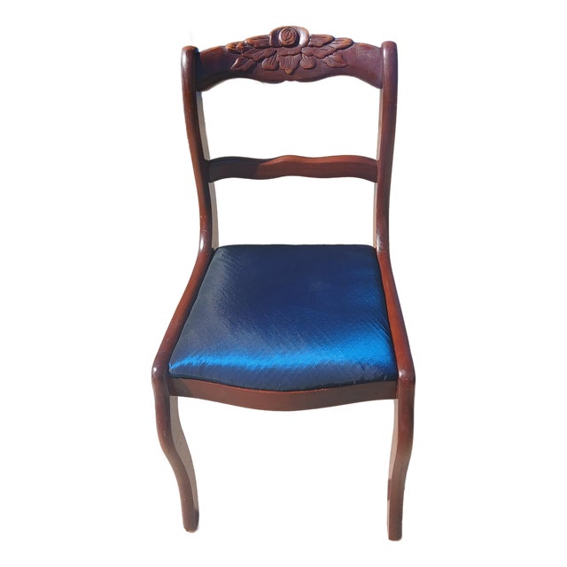 Vintage Craftique Solid Mahogany Carved "Rose Back" Side Chair - Freshly Reupholstered For Sale