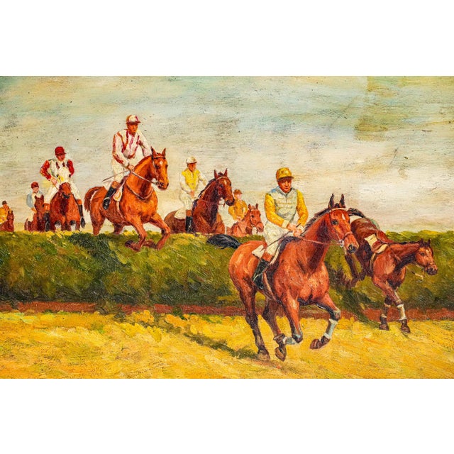 A wonderfully evocative circa 1915 oil painting on board, capturing the excitement and pageantry of an early 20th-century...