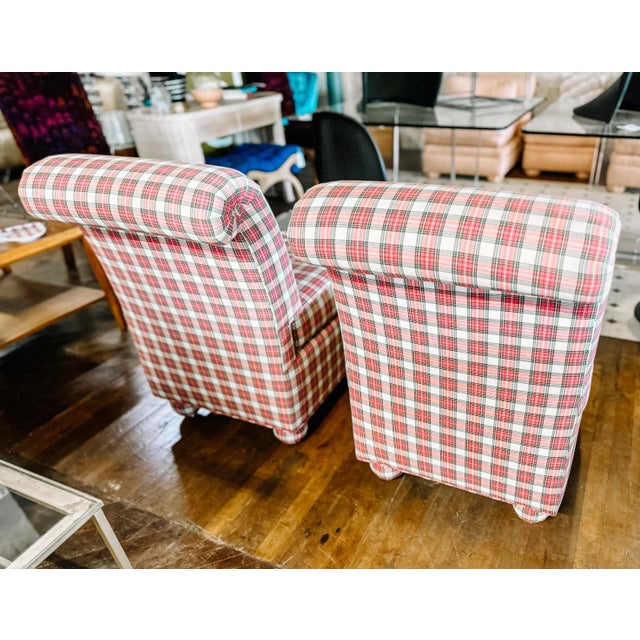 Vintage Ashley Manor Pair of Red, White and Green Plaid Slipper Side Chairs For Sale - Image 11 of 12
