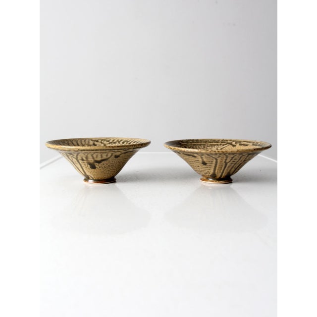 Late 20th Century Vintage Handmade Pottery Bowls Pair For Sale - Image 5 of 13