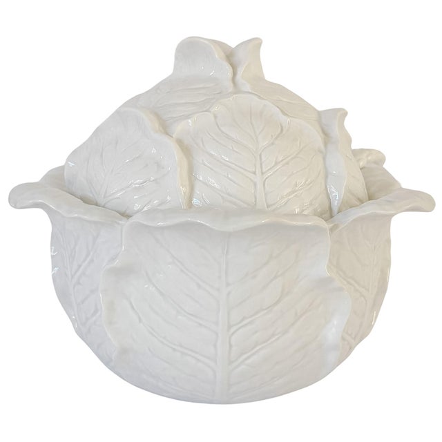 Rare Vintage Fitz and Floyd White Cabbage Leaf Soup Tureen With Asparagus Ladle For Sale In San Diego - Image 6 of 12