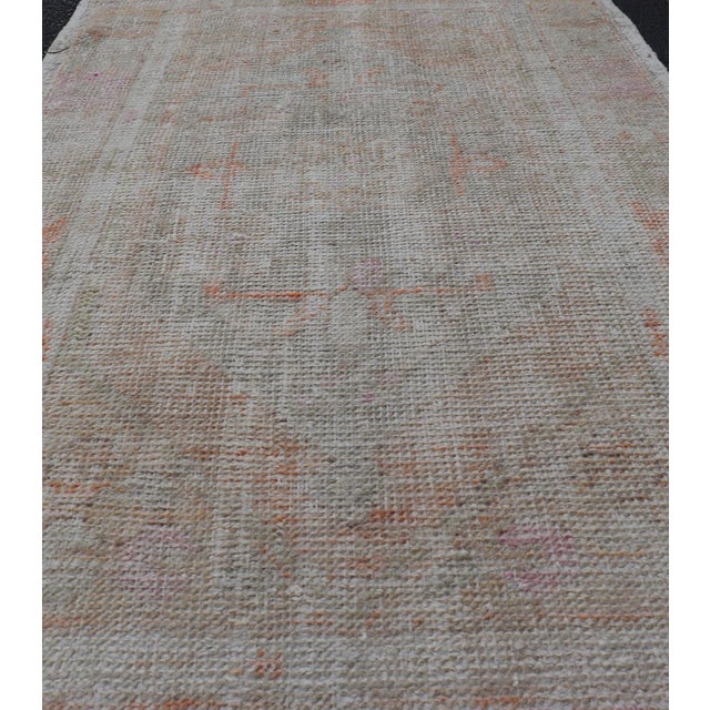 Turkish Muted Colored Oushak Rug Is Subdued Medallion Design For Sale In Atlanta - Image 6 of 11