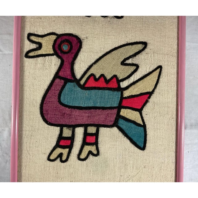 Tribal Vintage Large Panamanian Kuna Indian Wool Mola Bird Textile Folk Art Framed For Sale - Image 3 of 6