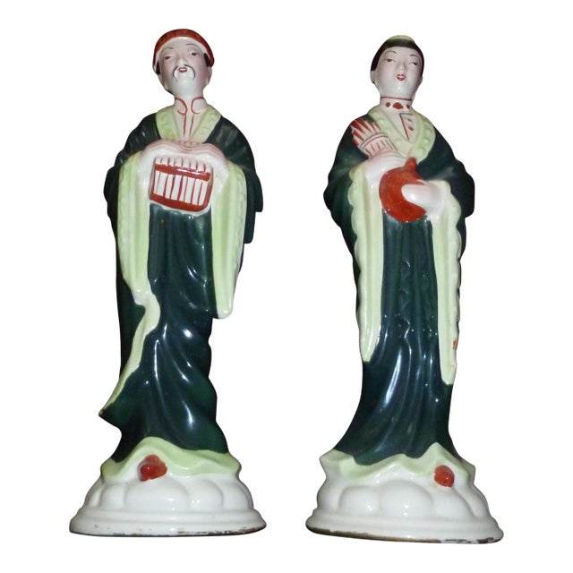 Vintage Asian Lamp Master Figurative Statue Lamps - a Pair- Beauty For Sale