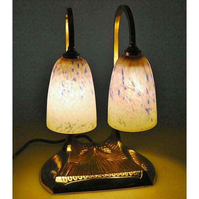 Copper Bronze Bousquet Double Lamp, 1910s For Sale - Image 8 of 9