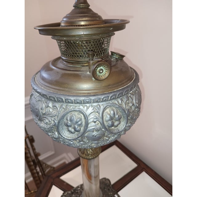 Green Antique Bradley & Hubbard Banquet Onyx Lamp Own a Masterpiece of Victorian Elegance: Authentic For Sale - Image 8 of 12