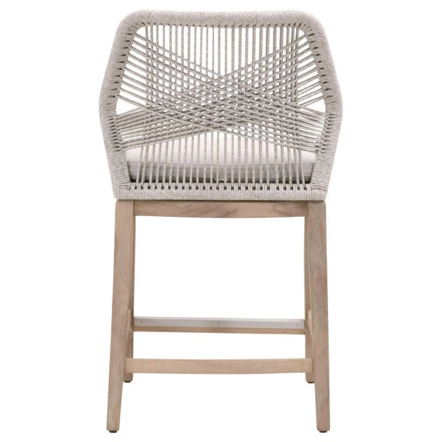Wood Loom Outdoor Counter Stool, Pumice & Grey Teak with Taupe & White Rope For Sale - Image 7 of 8
