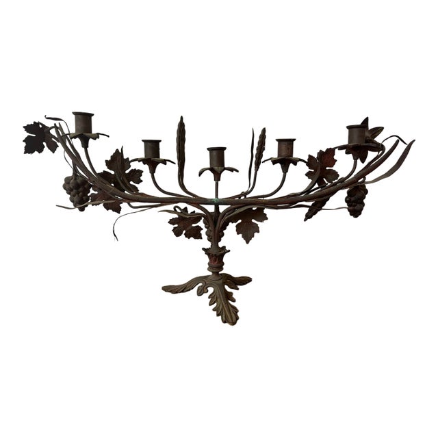 Antique French Iron Candelabra, Grapes and Wheat Motif For Sale
