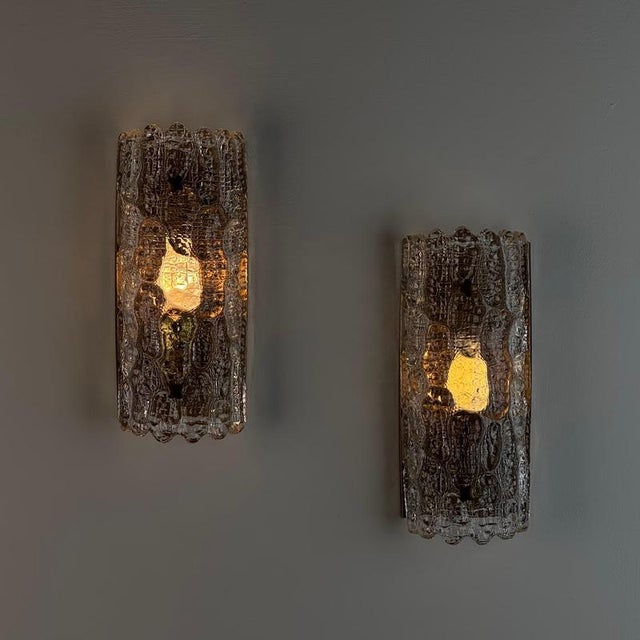 1970s Glass and Brass Wall Lights attributed to Carl Fagerlund for Orrefors, 1970s, Set of 2 For Sale - Image 5 of 18