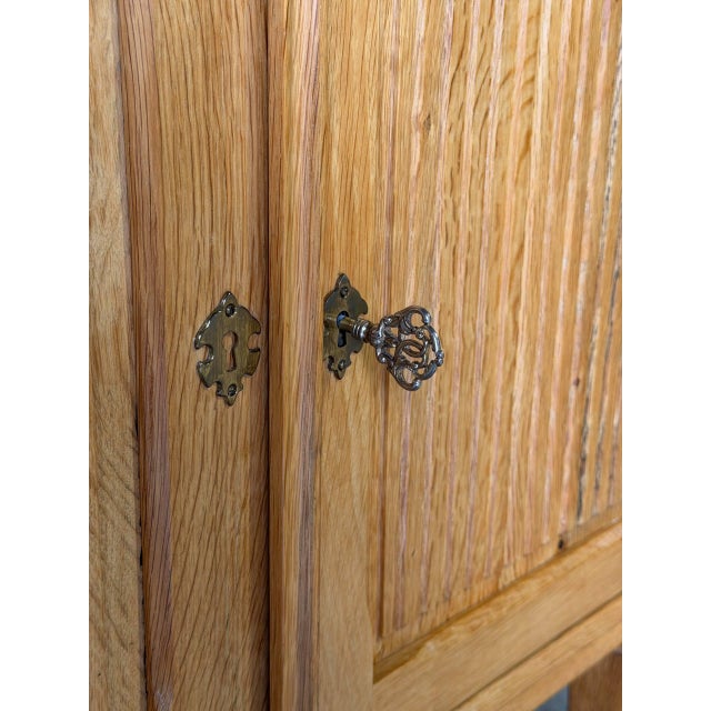 Oak Two-Door Storage Cabinet With Reeded Detail Mid-Century Modern 1970s For Sale - Image 4 of 11
