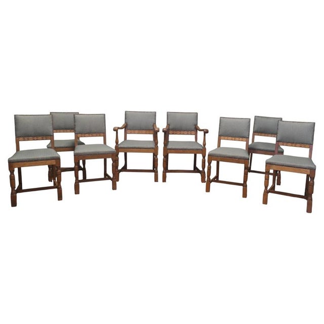 Gray Antique Arts and Crafts Golden Oak Dining Chairs, 1900, Set of 8 For Sale - Image 8 of 8
