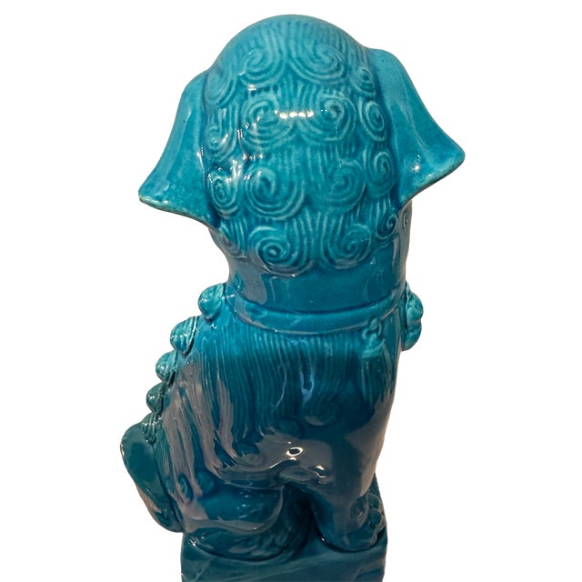 Ceramic Large MCM Turquoise Glazed Foo Dog Guardian Sculpture For Sale - Image 7 of 12