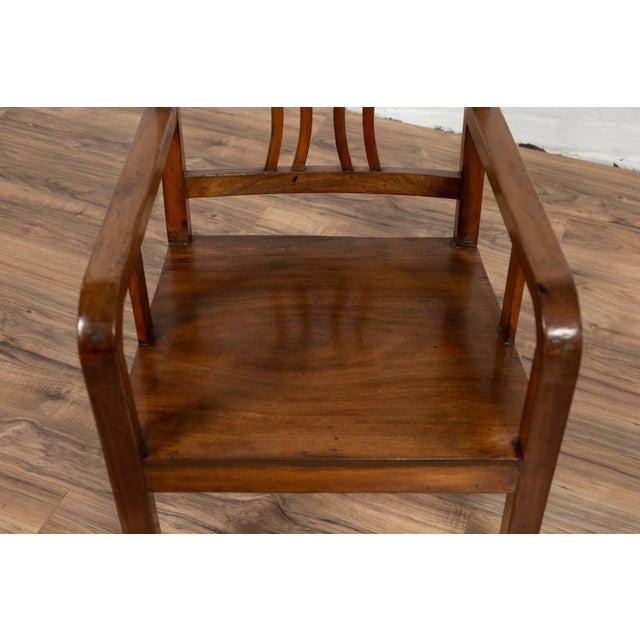 1950s Chinese Art Deco Elmwood Pierced Back & Curving Arms Armchair For Sale In New York - Image 6 of 11