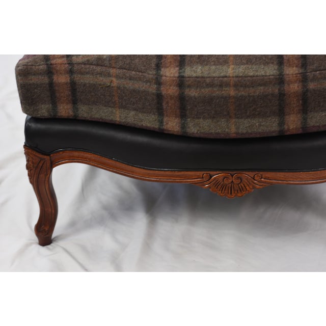Brown Set of Ralph Lauren Wool and Leather on Oversized Vintage Louis XV Chairs and Ottoman For Sale - Image 8 of 17