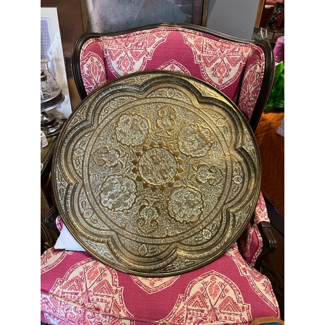 Brass Antique Brass Tray With Intricate Etchings For Sale - Image 8 of 8