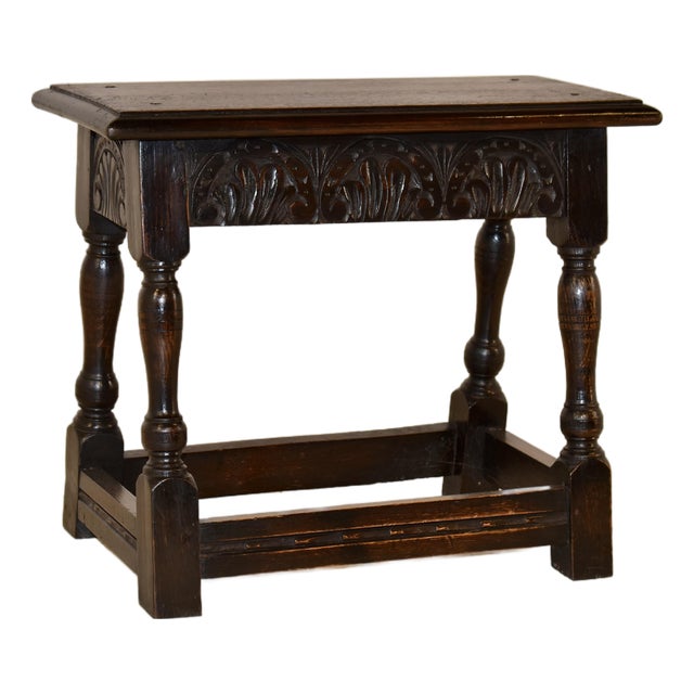 Late 19th Century English Oak Carved Joint Stool For Sale
