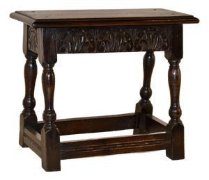Late 19th Century English Oak Carved Joint Stool