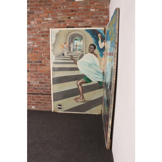 Large bifold painting by Ghanaian artist, Mark Anthony, ca. mid-1980s. Anthony's style and imagery was shaped by a...