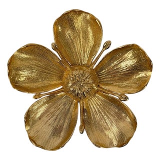 Vintage Brass Metal Flower Ashtray in the style of Gucci with Removable Petals, 1970s For Sale