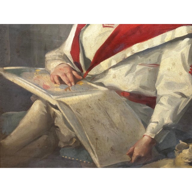 Oil Portrait of a Girl in Red & White Dress Reading Story, Circa 1914 — Signed by David Alison r.s.a. (Scottish, 1882–1955) Gilt Framed For Sale - Image 6 of 18