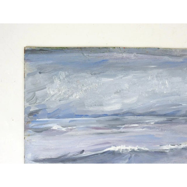 Mid 20th century oil on masonite impressionist seascape painting all in shades of blue and lavender. Unsigned. Unframed,...