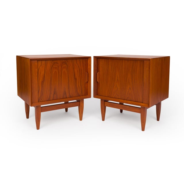 Svend Madsen Vintage 1960s Danish Mid Century Svend Åge Madsen Teak Tambour Door Nightstands - Pair For Sale - Image 4 of 17