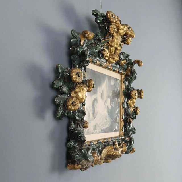 Small Antique Baroque Carved Gilded Wood Frame, Italy, 18th Century For Sale - Image 9 of 11