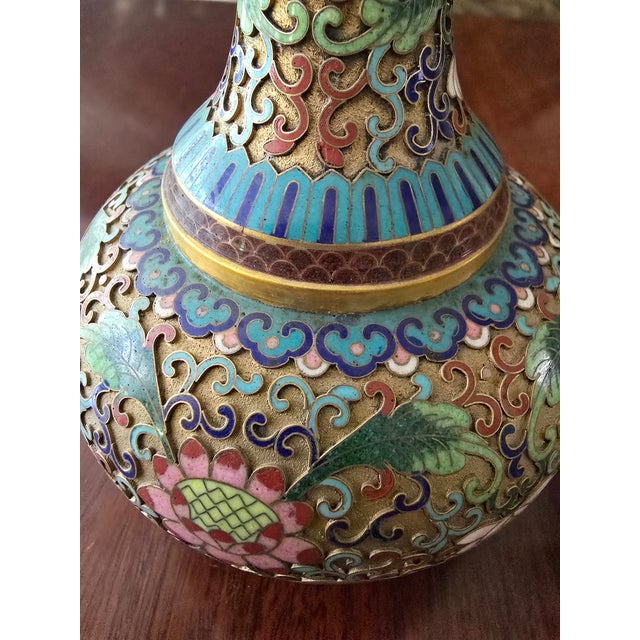 A mint pair of vintage chinese mid century era cloisonne musem quality vases . Absolutely one the finest quality from the...