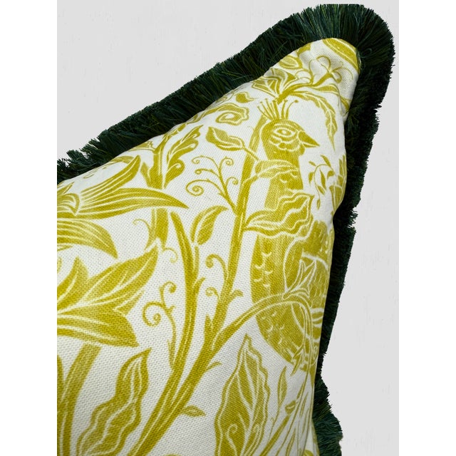 Chartreuse Clark & Clark Citrus and Green Brush Fringe Custom Made Pillow Pair For Sale - Image 8 of 9