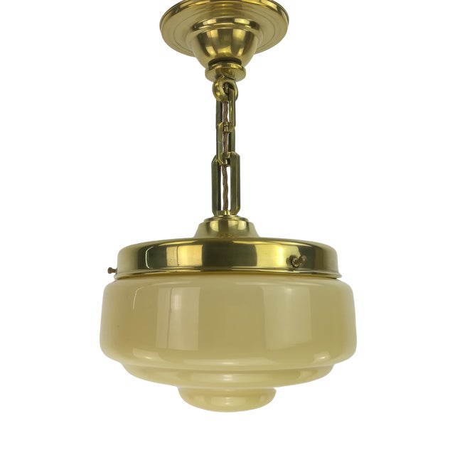 Glass and Brass Ceiling Lamp, Germany, 1930s For Sale