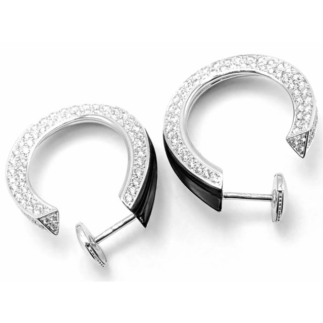 Cartier Panthere 18k White Gold Diamond Onyx Hoop Earrings For Sale - Image 10 of 12